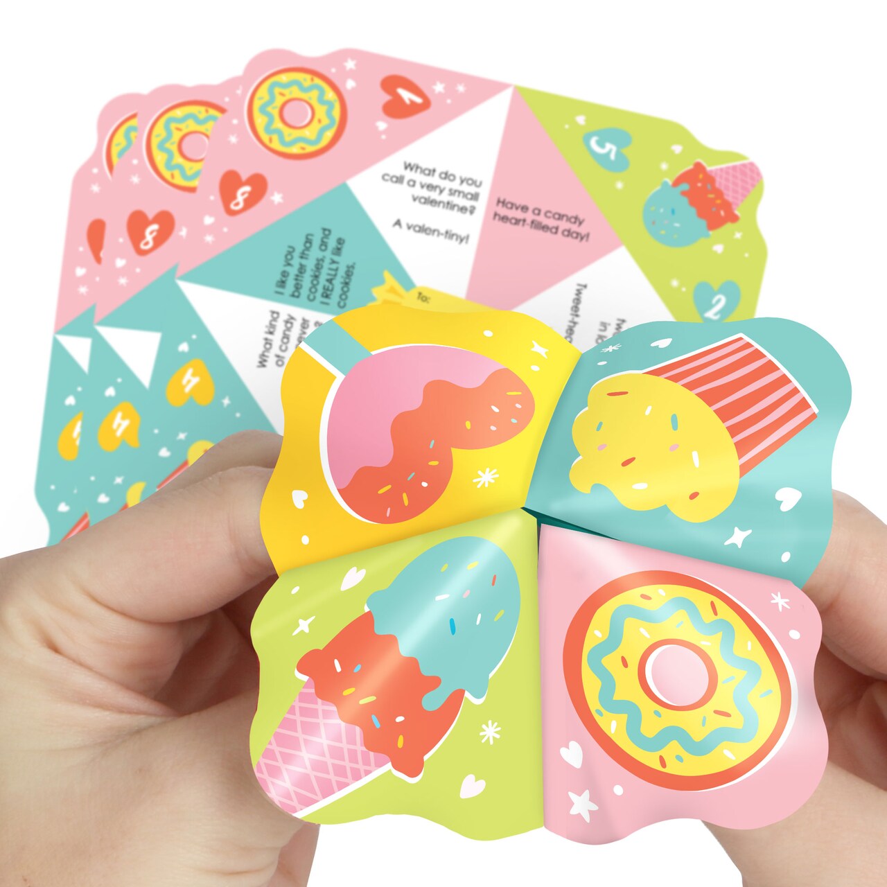 Big Dot of Happiness Bright Valentine - Happy Valentine's Day Party Cootie Catcher Game - Valentine Jokes for Kids Fortune Tellers - Set of 12